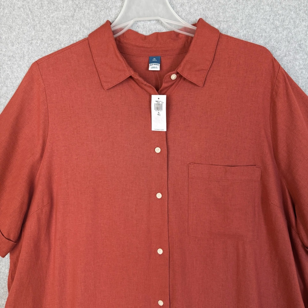 Old Navy Shirt Dress XL Tall Orange Linen Blend Button Up Beachy Boho READ - Picture 2 of 16